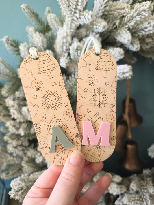 Set of 2 Monogram Patterned Gift Tags - Personalised Christmas Present Labels
