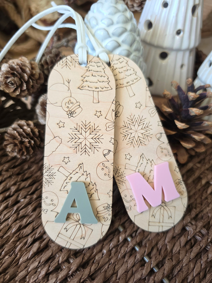 Set of 2 Monogram Patterned Gift Tags - Personalised Christmas Present Labels