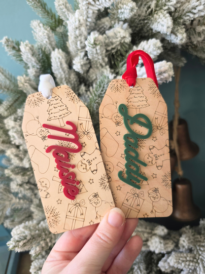 Personalised Christmas Patterned Stocking Tags and Gift Labels