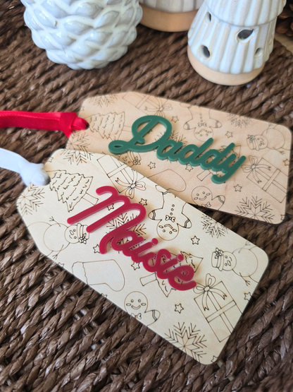 Personalised Christmas Patterned Stocking Tags and Gift Labels
