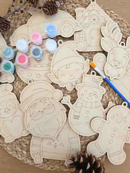 Paint Your Own Christmas Ornament Kit - Kids Painting Kit, Set of 2 Shapes with Paint, Brush and Ribbon