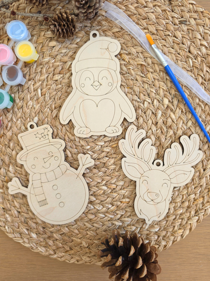 Paint Your Own Christmas Ornament Kit - Kids Painting Kit, Set of 2 Shapes with Paint, Brush and Ribbon