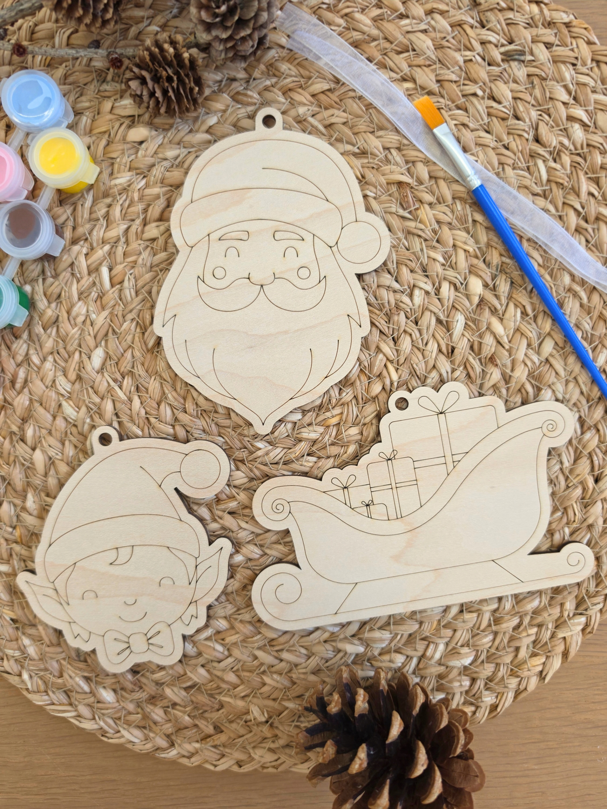 Paint Your Own Christmas Ornament Kit - Kids Painting Kit, Set of 2 Shapes with Paint, Brush and Ribbon