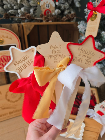 Christmas Star Wands with Custom Text - Wooden and Acrylic Photo Prop