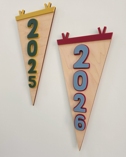 Birth Year Vertical Camp Pennant Flag - Large Wooden and Acrylic Sign