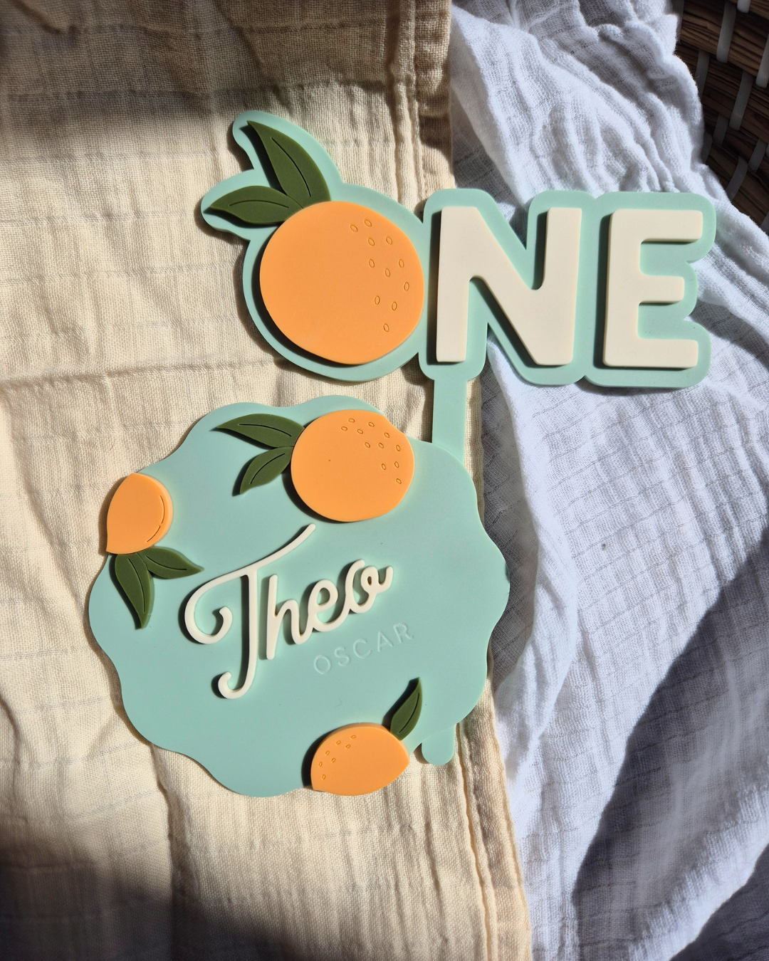 Orange Blossom 1st Birthday Acrylic Cake Topper
