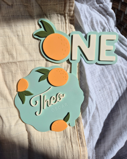 Orange Blossom 1st Birthday Acrylic Cake Topper
