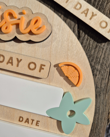 Personalised Orange Blossom Back to School Board - Reusable Wooden and Acrylic Sign