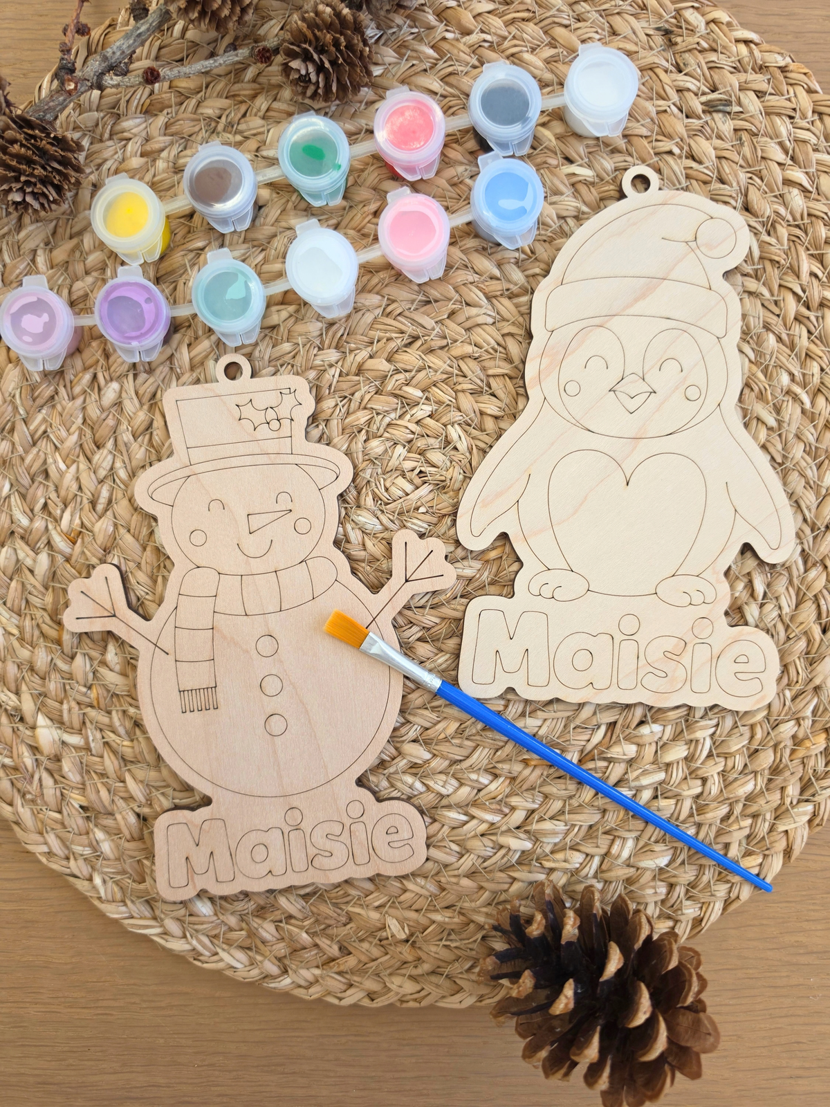 Personalised Christmas Wooden Tree Decoration Paint Kit