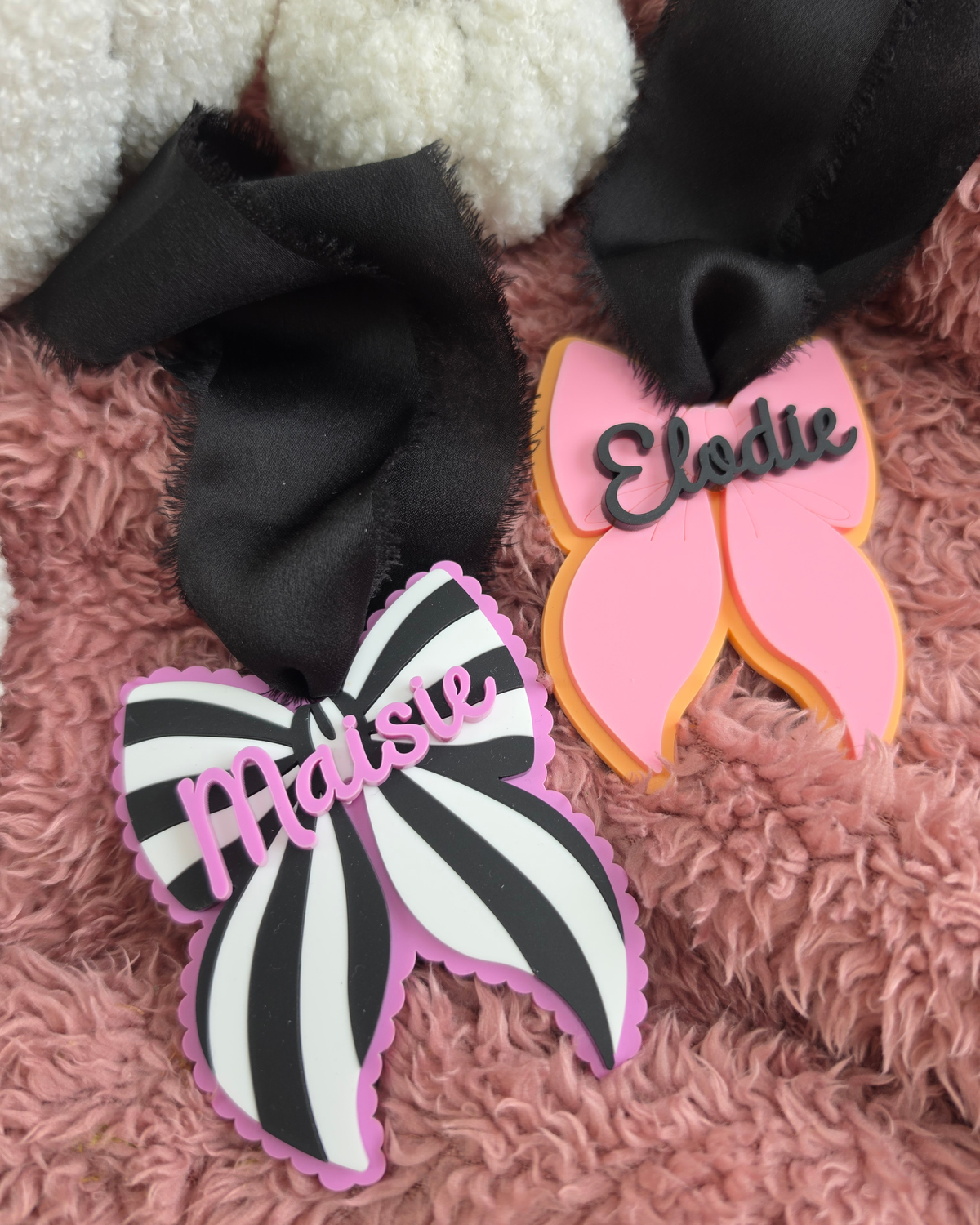 Gothic Multi Layer Bow Ornament - Wood and Acrylic Boo Basket Name Tag