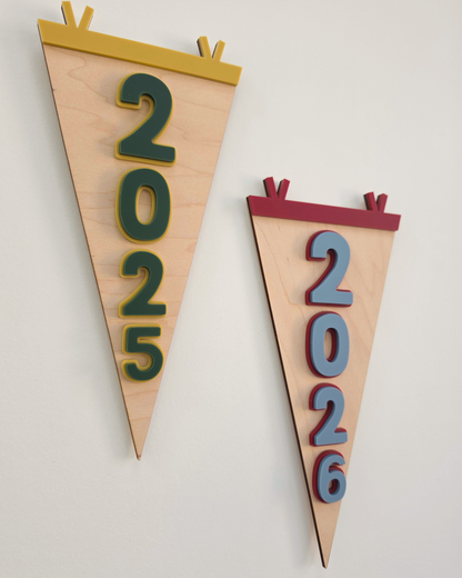 Birth Year Vertical Camp Pennant Flag - Large Wooden and Acrylic Sign