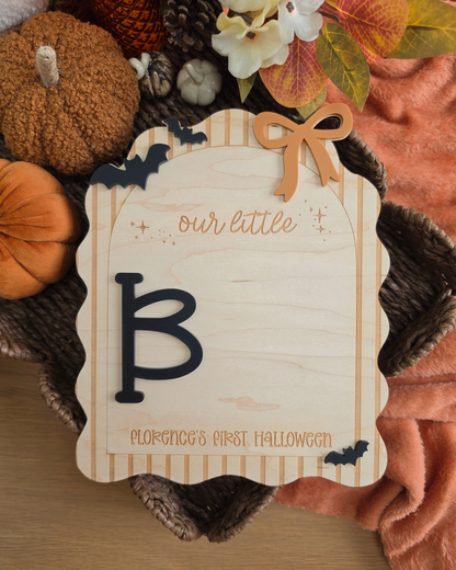 Our Little Boo Footprint Plaque - Personalised Baby's First Halloween Sign