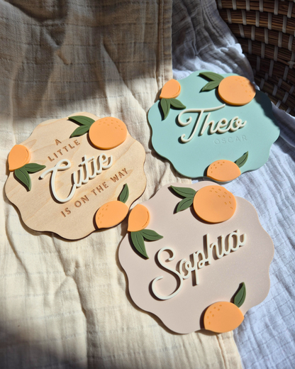 Orange Blossom Wavy Pregnancy Announcement and Birth Announcement Plaque