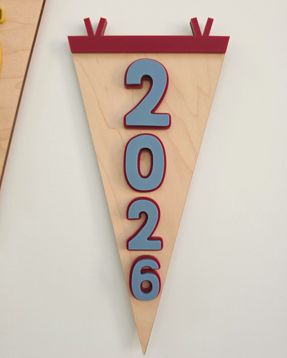 Birth Year Vertical Camp Pennant Flag - Large Wooden and Acrylic Sign
