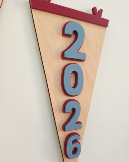 Birth Year Vertical Camp Pennant Flag - Large Wooden and Acrylic Sign