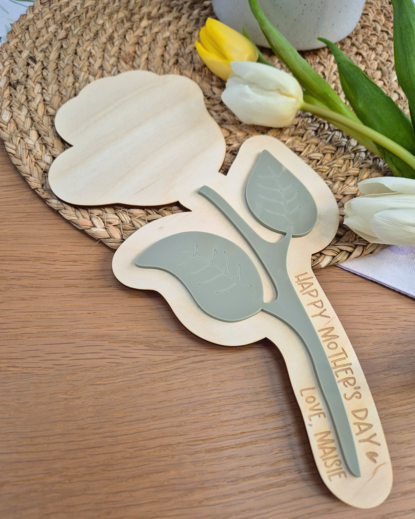 First Mother's Day Baby Handprint Keepsake - Personalised Wooden and Acrylic Flower Stem