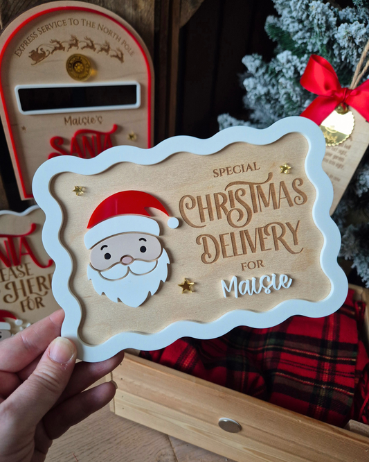 Retro Santa Christmas Delivery Crate and Plaque - Wooden and Acrylic Sign