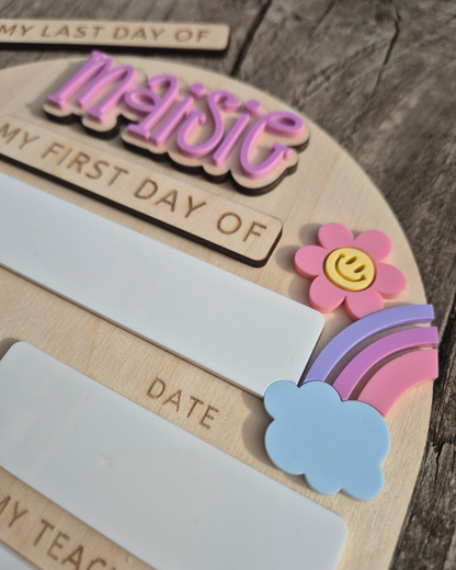 Personalised Pastel Rainbow Back to School Board - Reusable Wooden and Acrylic Sign