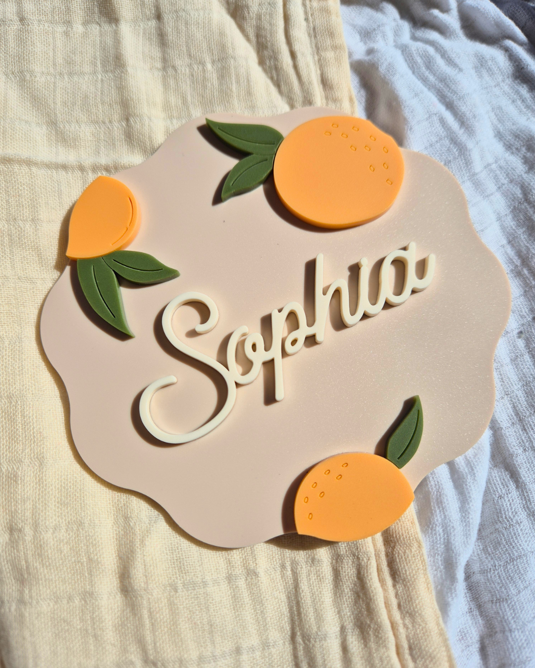 Orange Blossom Wavy Pregnancy Announcement and Birth Announcement Plaque