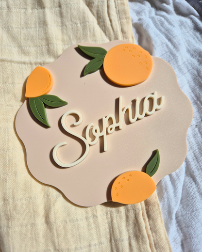 Orange Blossom Wavy Pregnancy Announcement and Birth Announcement Plaque