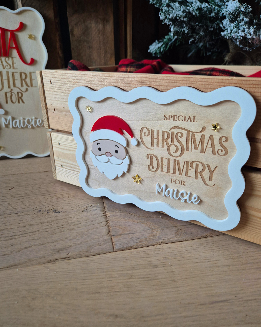 Retro Santa Christmas Delivery Crate and Plaque - Wooden and Acrylic Sign