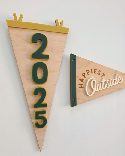 Birth Year Vertical Camp Pennant Flag - Large Wooden and Acrylic Sign