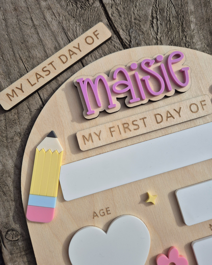 Personalised Pastel Rainbow Back to School Board - Reusable Wooden and Acrylic Sign