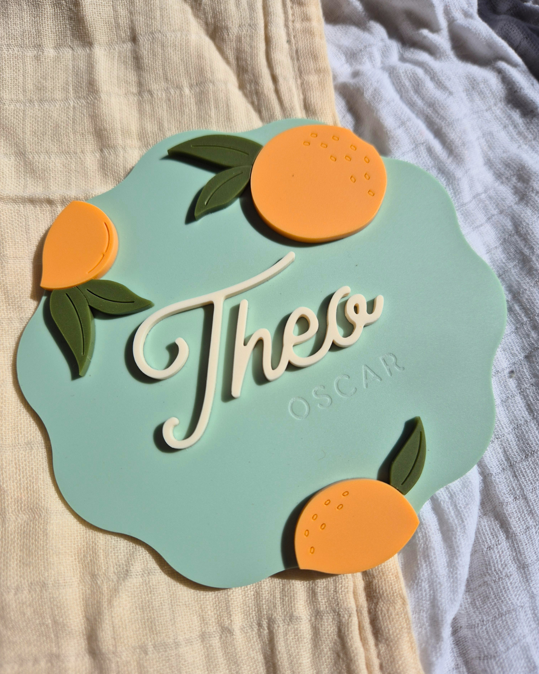 Orange Blossom Wavy Pregnancy Announcement and Birth Announcement Plaque