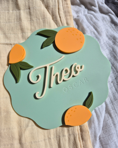 Orange Blossom Wavy Pregnancy Announcement and Birth Announcement Plaque