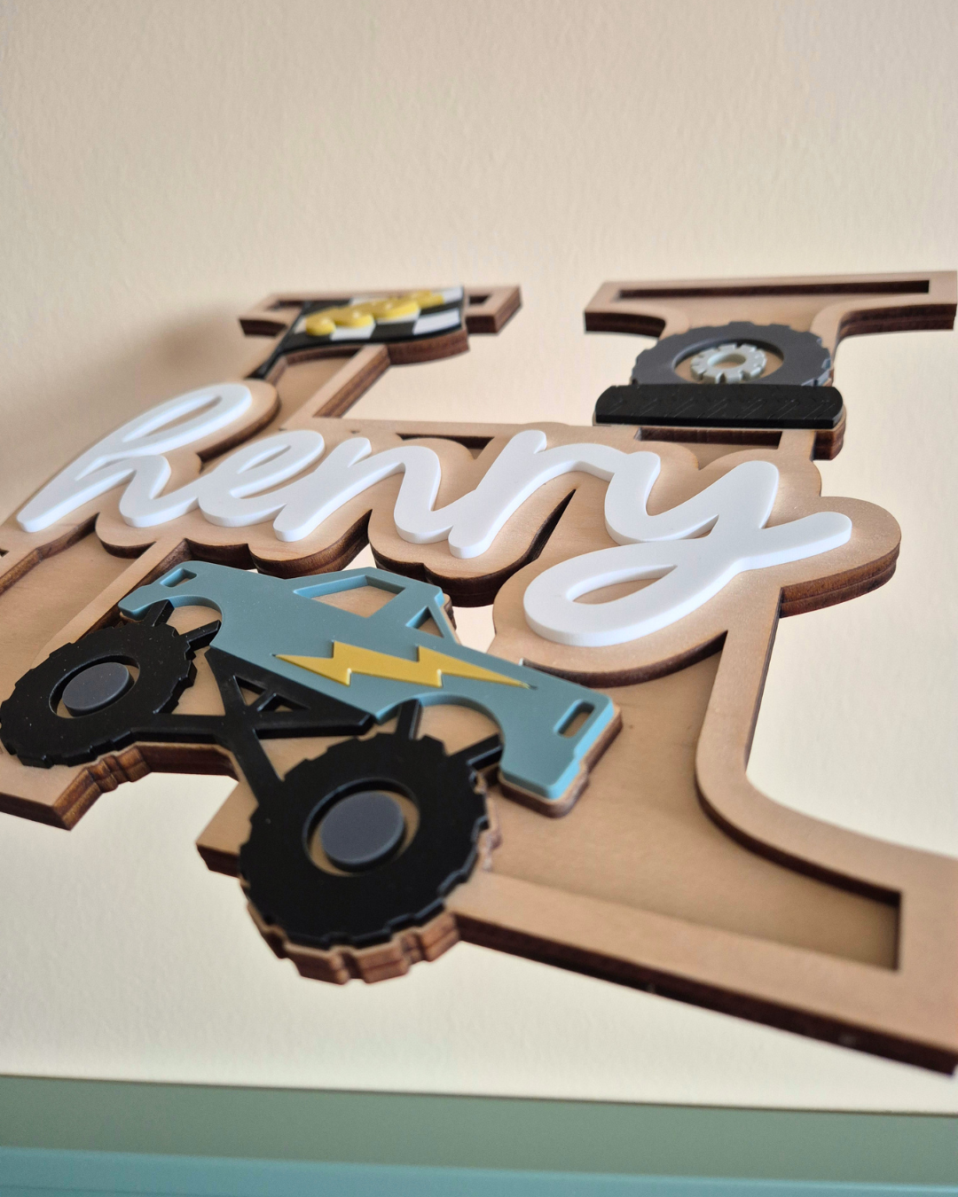 Monster Truck Monogram - Personalised Wooden and Acrylic Name Sign