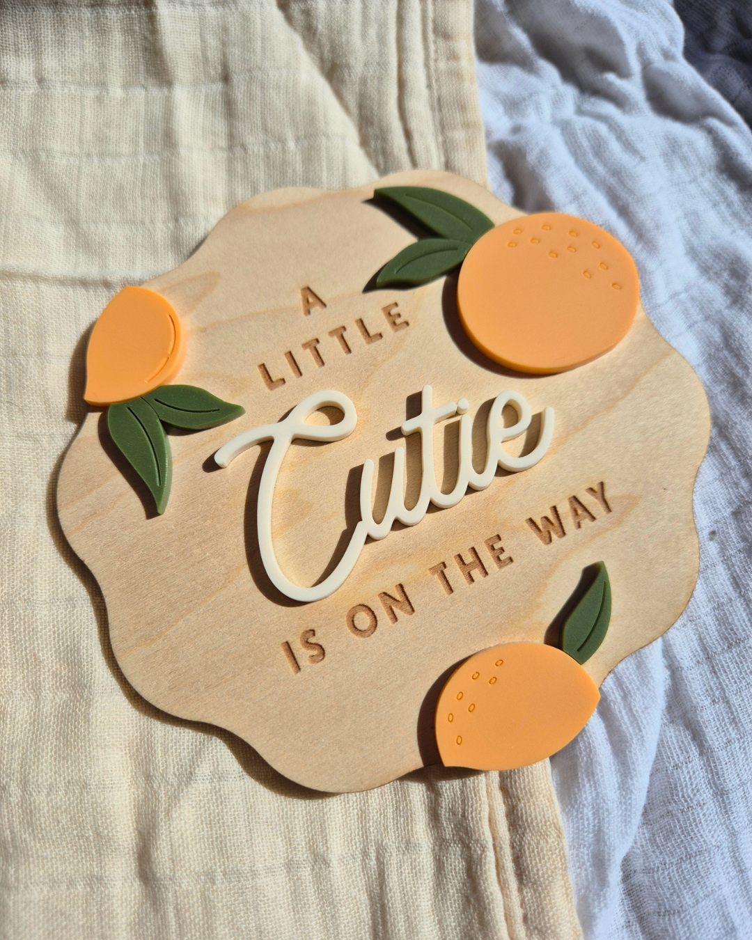 Orange Blossom Wavy Pregnancy Announcement and Birth Announcement Plaque