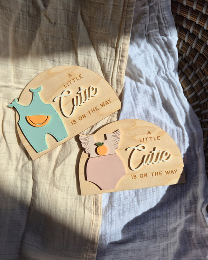 Orange Blossom Baby Outfit and Gender Reveal Pregnancy Announcement - Wooden Arch Plaque