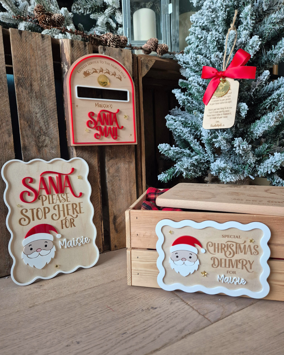 Retro Santa Christmas Delivery Crate and Plaque - Wooden and Acrylic Sign