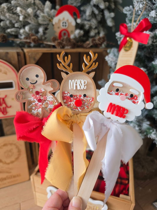 Santa, Rudolph and Gingerbread Christmas Shaker Wands - Christmas Eve / December Box Fillers