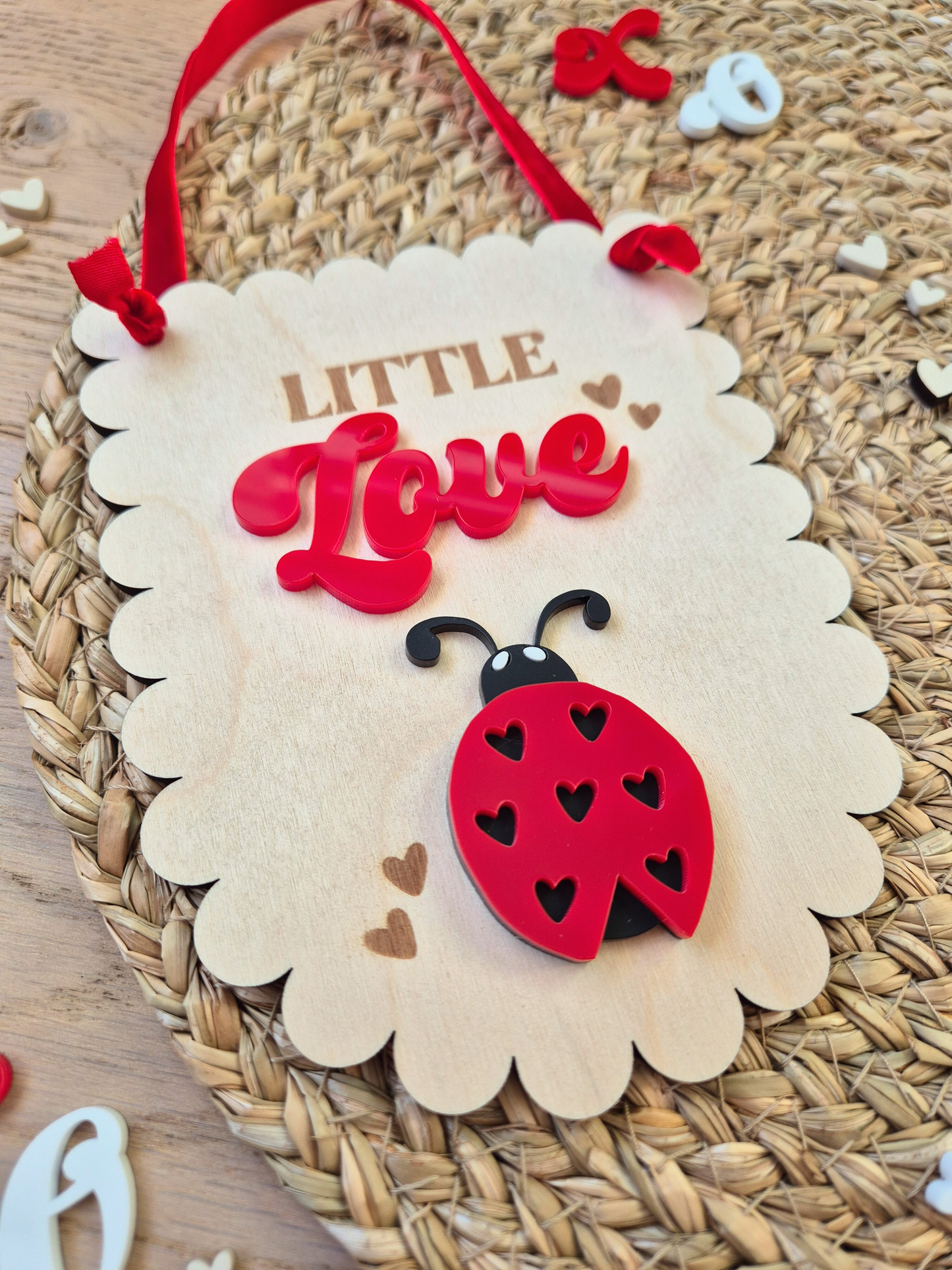 Little Lovebug Hanging Sign - Scallop Edge Wooden and Acrylic Banner