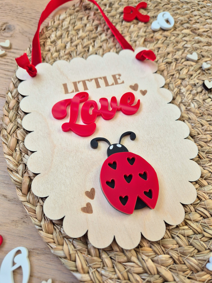 Little Lovebug Hanging Sign - Scallop Edge Wooden and Acrylic Banner
