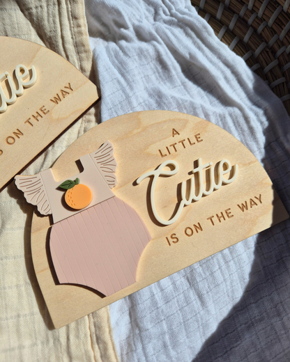 Orange Blossom Baby Outfit and Gender Reveal Pregnancy Announcement - Wooden Arch Plaque