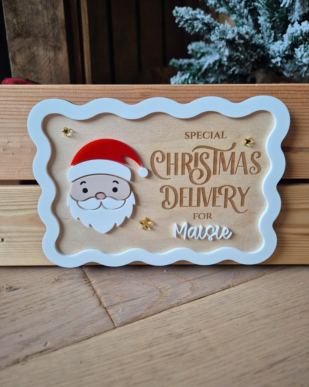 Retro Santa Christmas Delivery Crate and Plaque - Wooden and Acrylic Sign
