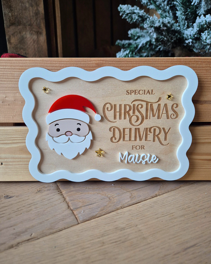 Retro Santa Christmas Delivery Crate and Plaque - Wooden and Acrylic Sign