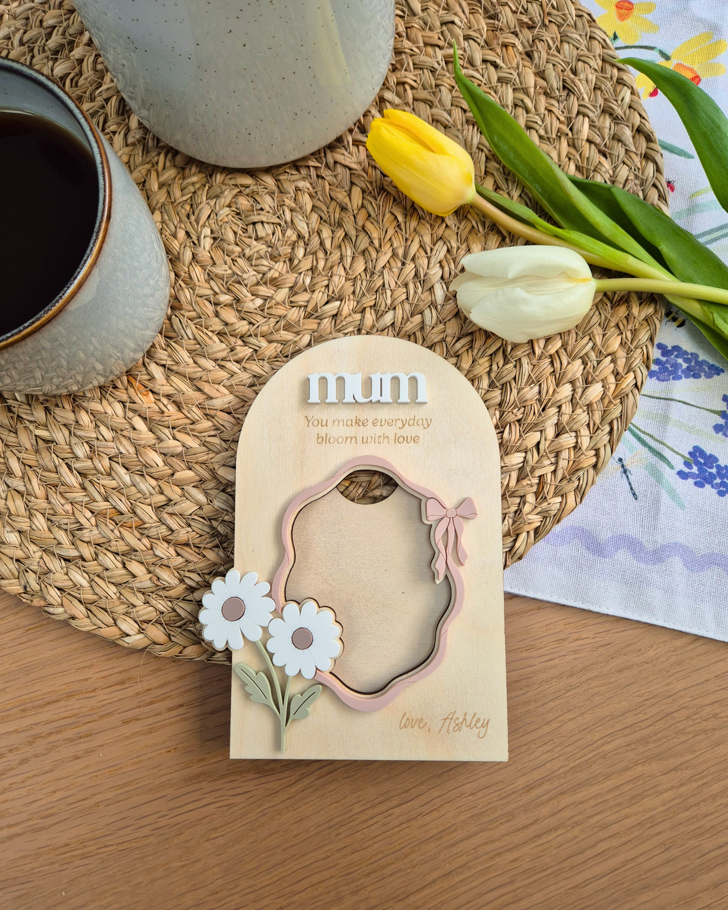 Personalised Floral Mother’s Day Photo Frame Magnet - Wooden and Acrylic Keepsake Gift