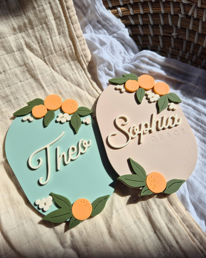 Orange Blossom Birth Announcement - Acrylic Name Sign