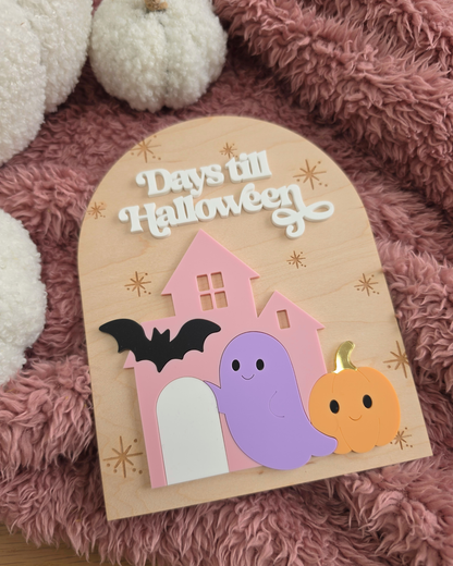 Halloween Pink Countdown Sign - Pastel Ghost Halloween Decor