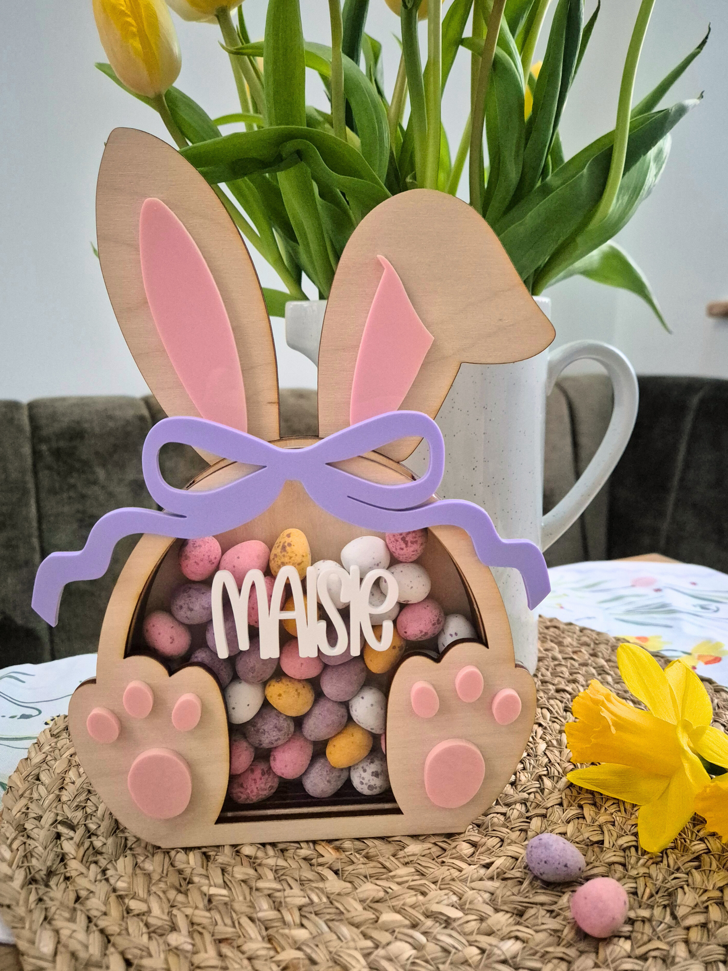 Easter Bunny Chocolate Box - Personalised Wooden and Acrylic Decoration