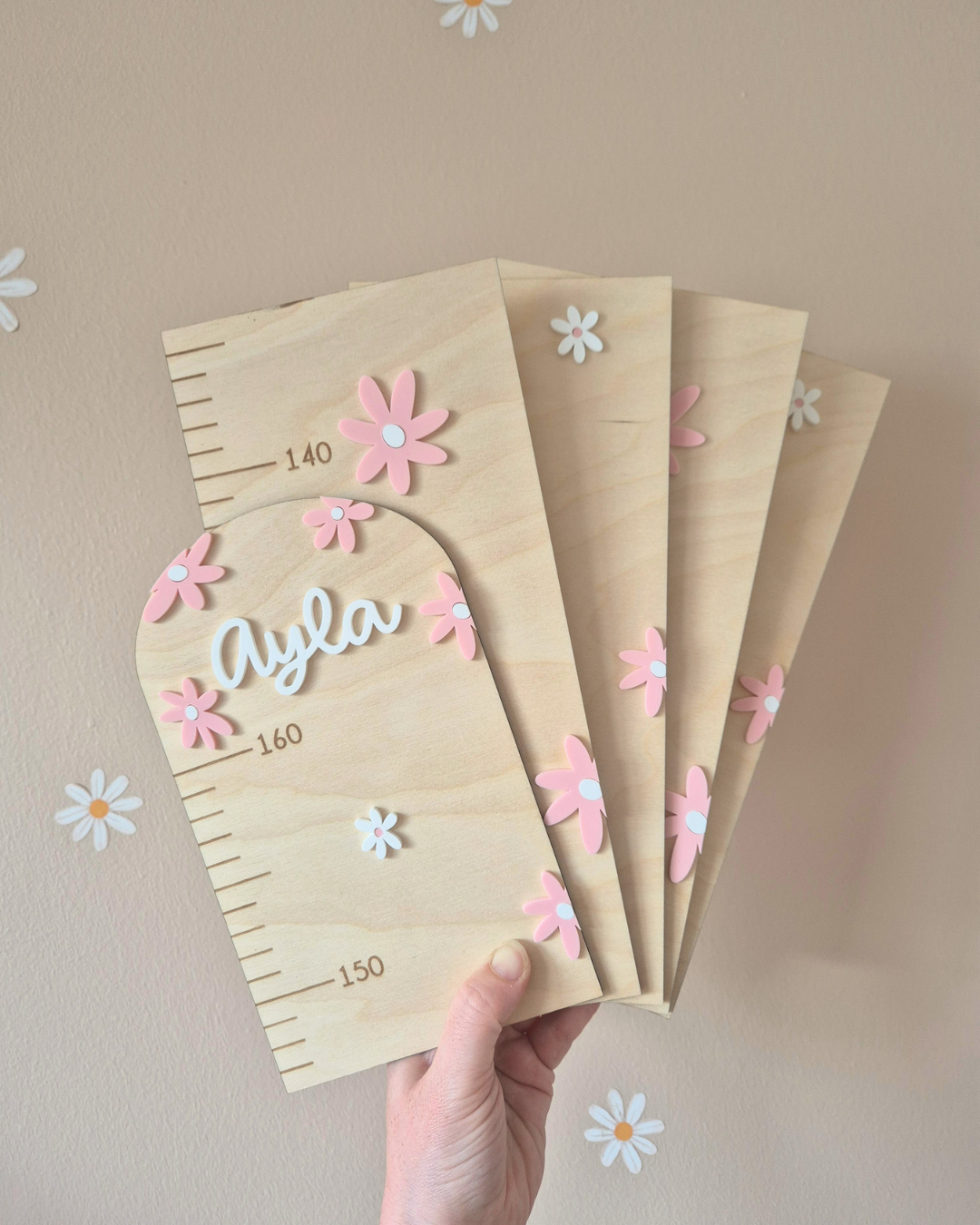 Personalised Daisy Height Chart - Custom Colour Wooden and Acrylic Growth Ruler