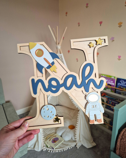 Rocket and Astronaut Monogram - Personalised Wooden and Acrylic Name Sign