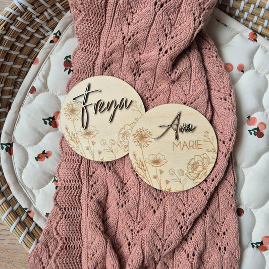 Personalised Floral Baby Birth Announcement Discs