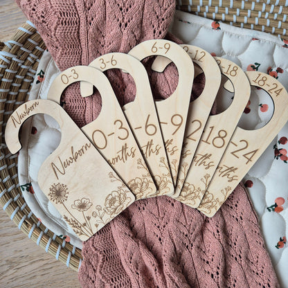 Wooden Baby Wardrobe Dividers - Floral Nursery Closet Organisers