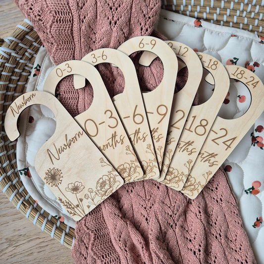 Wooden Baby Wardrobe Dividers - Floral Nursery Closet Organisers