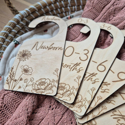 Wooden Baby Wardrobe Dividers - Floral Nursery Closet Organisers