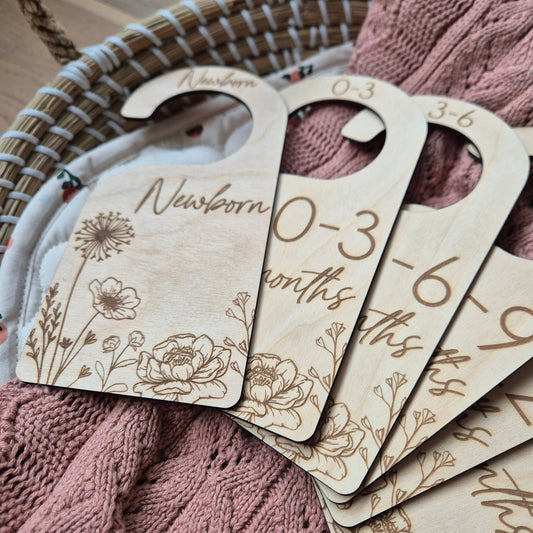Wooden Baby Wardrobe Dividers - Floral Nursery Closet Organisers